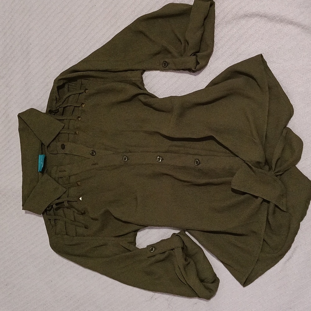 Color of Love Olive Cutout Button Down